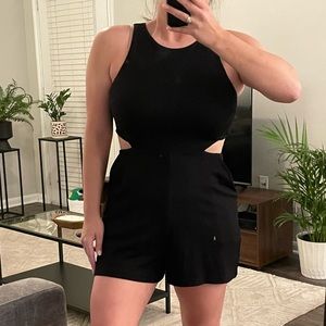 Express cut-out black short romper with tie back and pockets